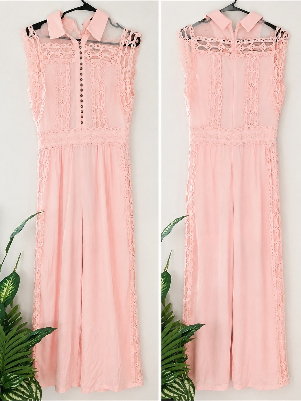 Ina Blush Pink Lace-Trim Collared Jumpsuit